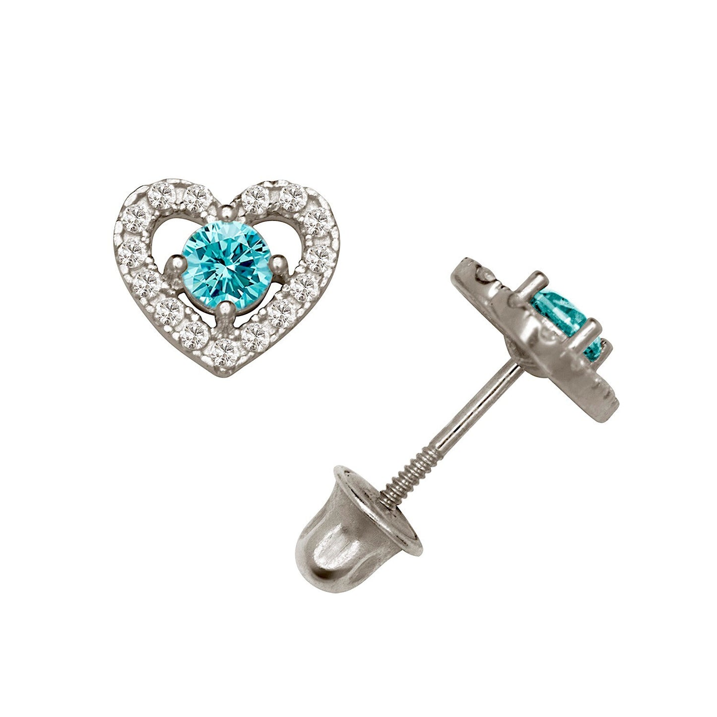 14K Yellow & White Gold CZ Heart Shaped Stud Earrings for Women