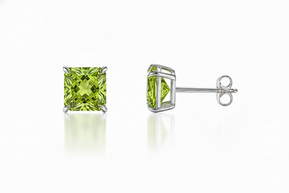 14k White Gold Solid Square Princess Cut Birthstone 6MM CZ Stud Earrings