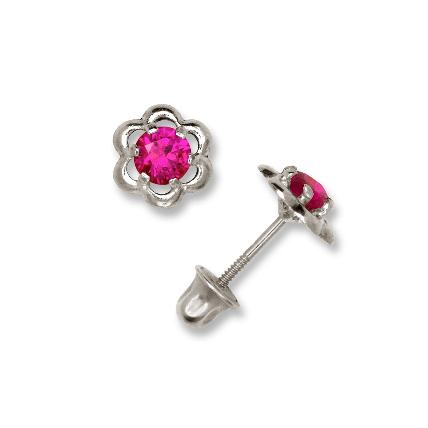 14K Yellow & White Gold Minimal CZ Flower Screw Back Studs Earrings for Women