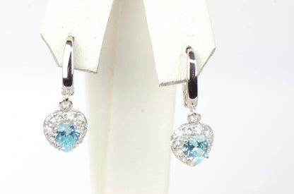 Sterling Silver Heart CZ Dangle Earrings
