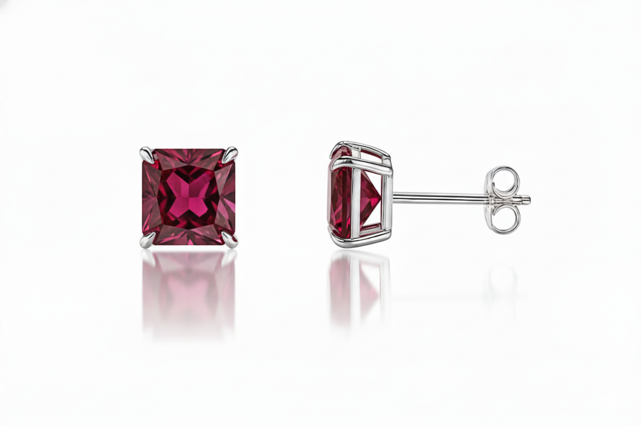 14k White Gold Solid Square Princess Cut Birthstone 6MM CZ Stud Earrings