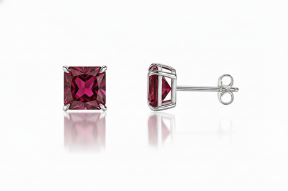 14k White Gold Solid Square Princess Cut Birthstone 6MM CZ Stud Earrings