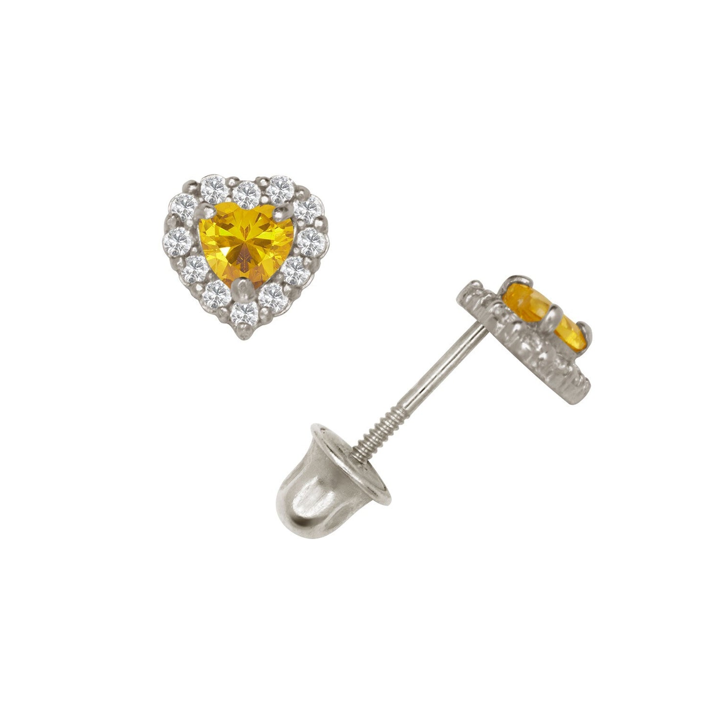 14K Yellow & White Gold Small Gorgeous CZ Heart Shaped Stud Earrings for Women