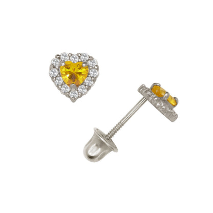 14K Yellow & White Gold Small Gorgeous CZ Heart Shaped Stud Earrings for Women
