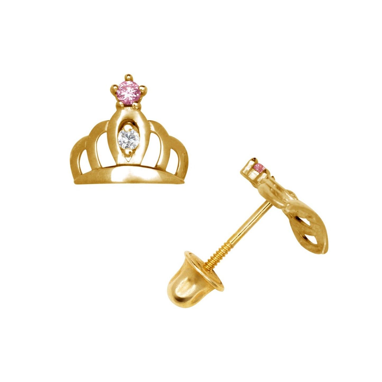 14K Yellow & White Gold Beautiful CZ Crown Stud Earrings for Women