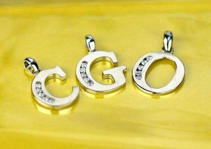 14k Solid White Gold Initial Letter CZ Pendant
