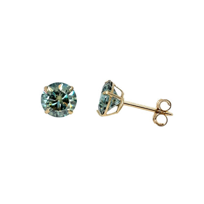 14K Gold GRA Certified D-VVS1 Round Green Moissanite Push Back Studs Earrings