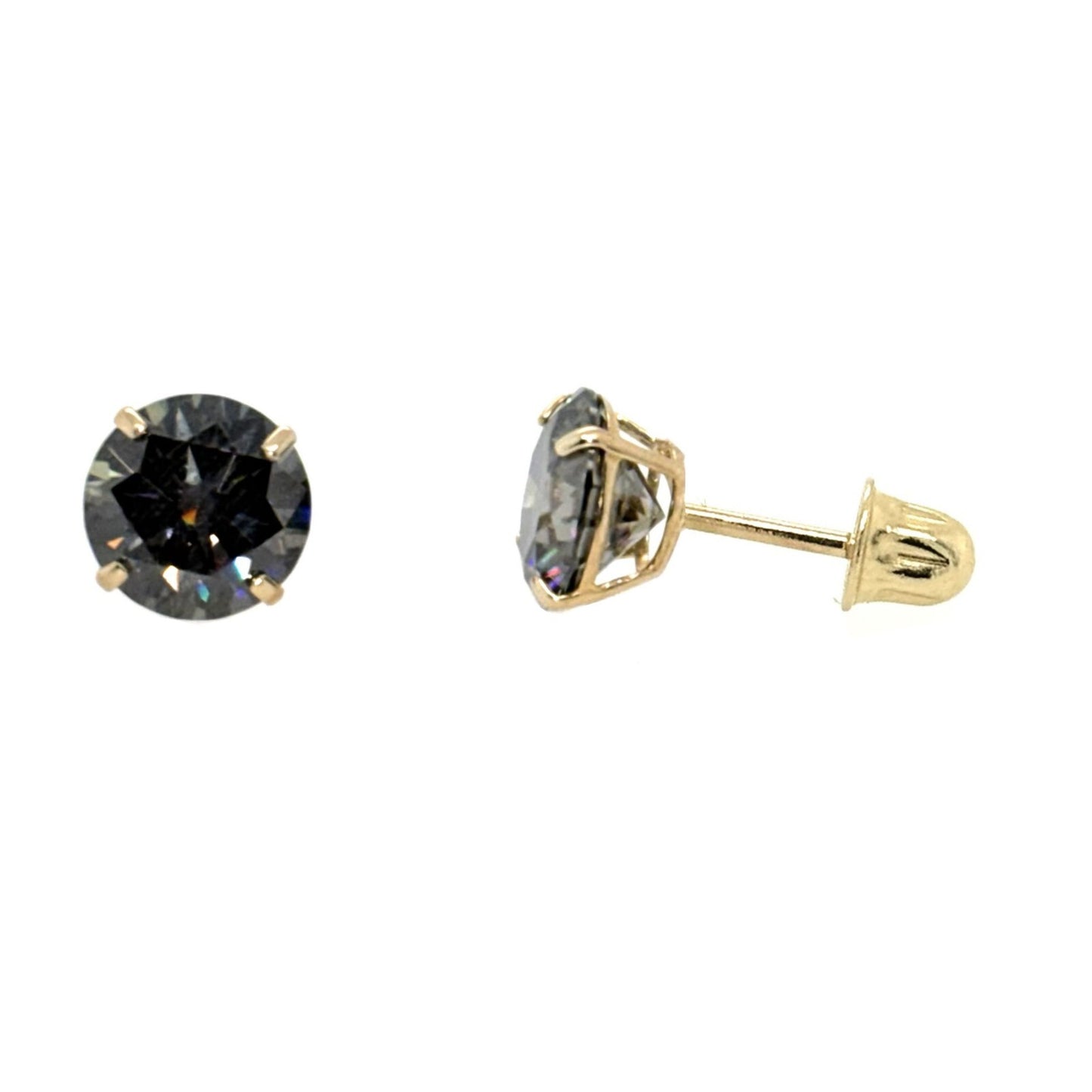 14K Gold GRA Certified D-VVS1 Round Grey Moissanite Screw Back Studs Earrings