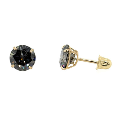 14K Gold GRA Certified D-VVS1 Round Grey Moissanite Screw Back Studs Earrings