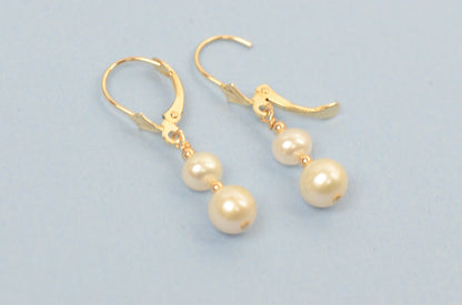 14k Yellow Gold Natural genuine White Pearls Necklace,Bracelet,Earrings 3pcs Set