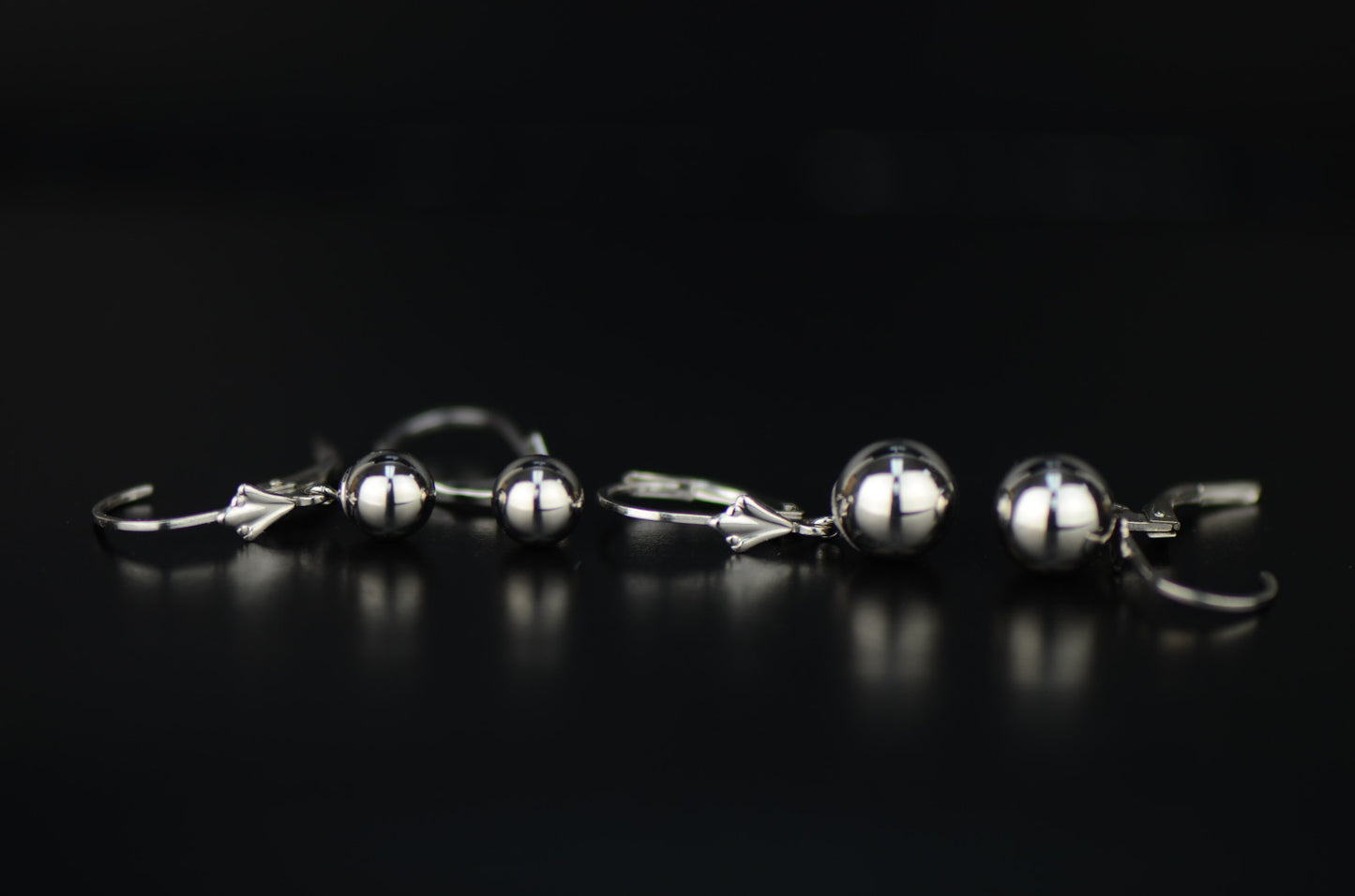 Sterling Silver Dangle Polished Ball Leverback Pierced Earrings