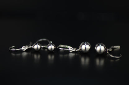 Sterling Silver Dangle Polished Ball Leverback Pierced Earrings