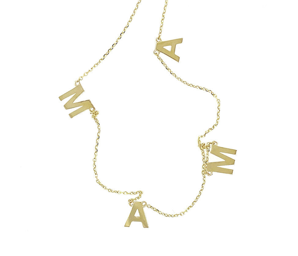 14K Yellow/ White/ Rose Gold "MAMA" Charm Necklace