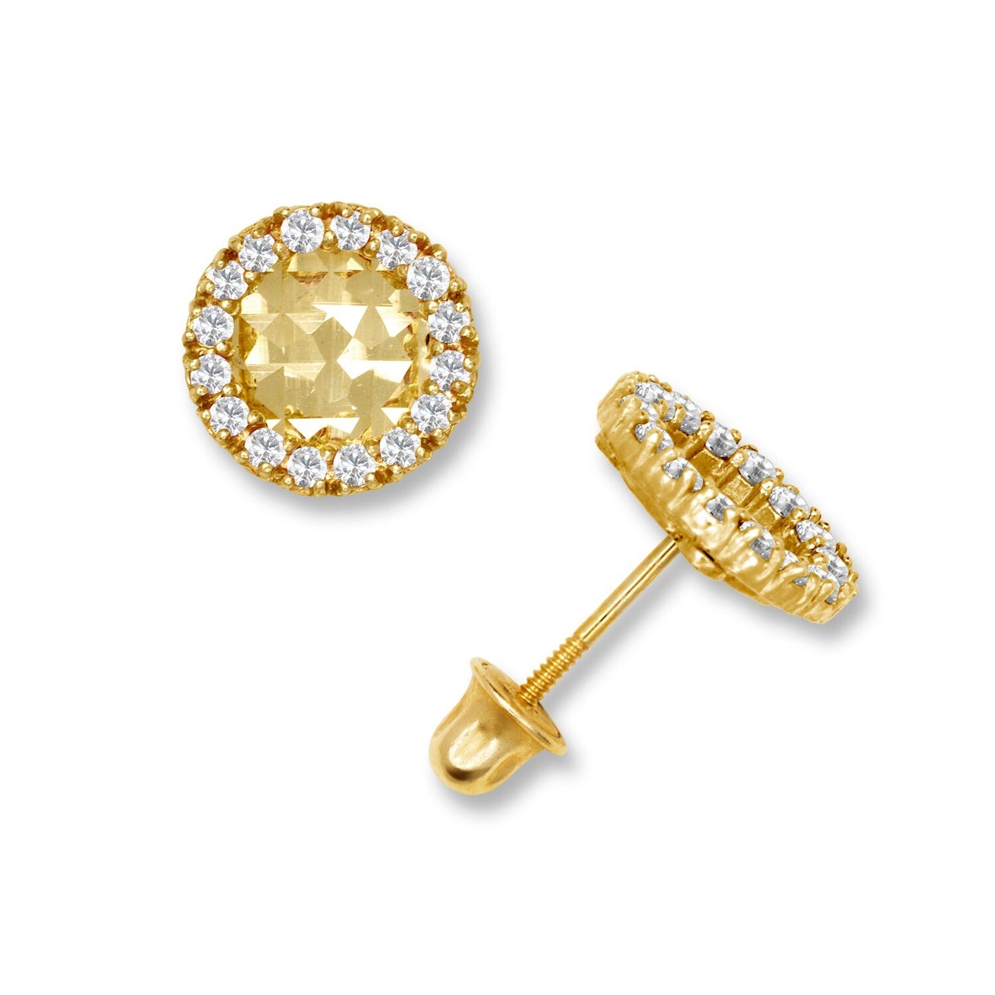 14K Yellow & White Gold Large Round Shaped CZ Earrings for Women