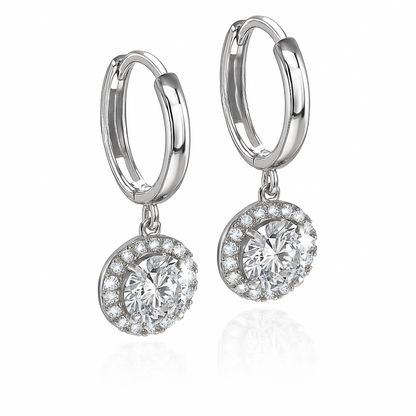 14k White Gold Halo Round Shaped pretty Birthstone Huggie Earrings for Women