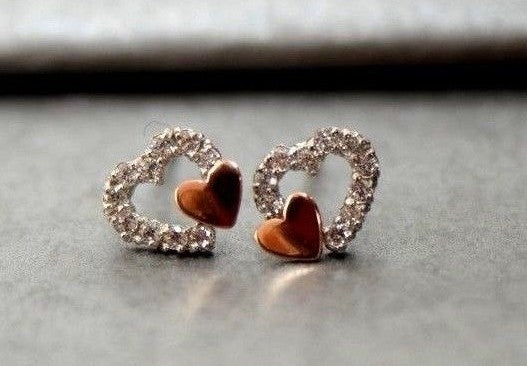 14K White or Yellow Gold Heart Shape CZ Stud Earrings