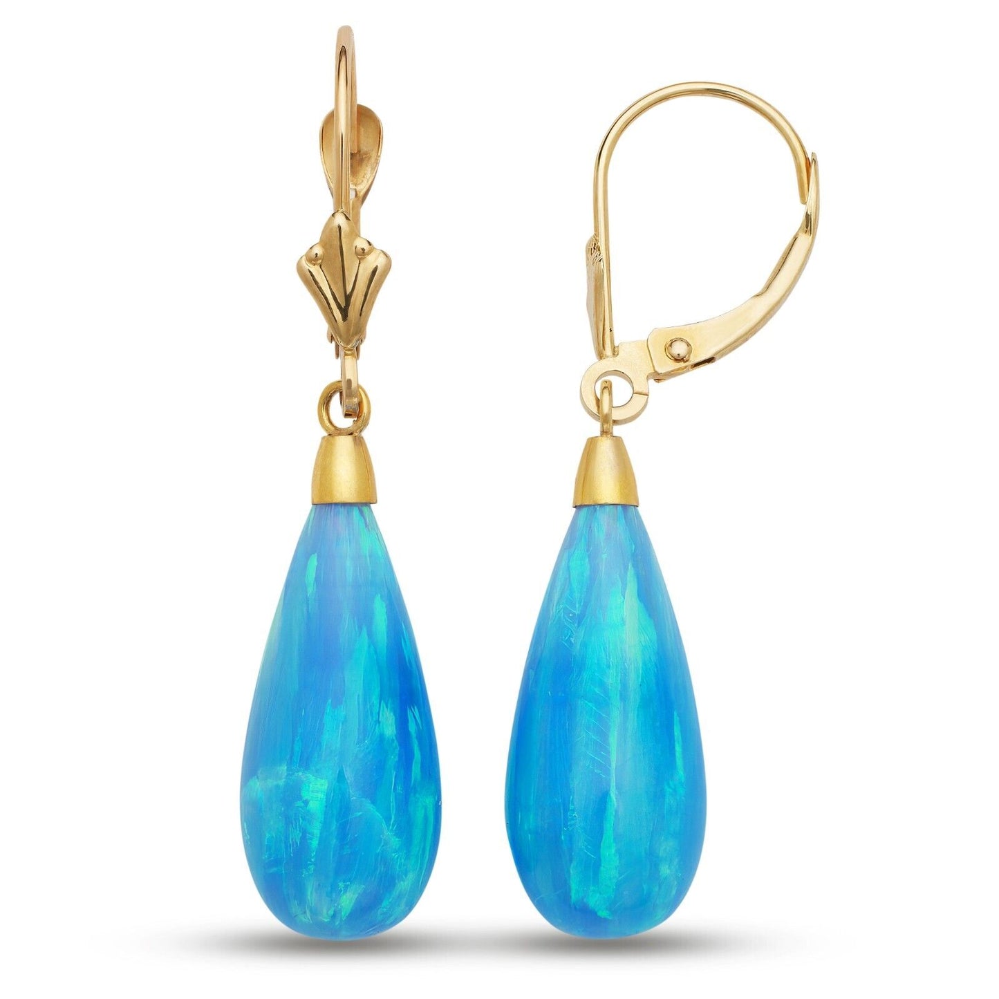 14k Yellow and White Gold  Light Blue Opal Leverback Earrings