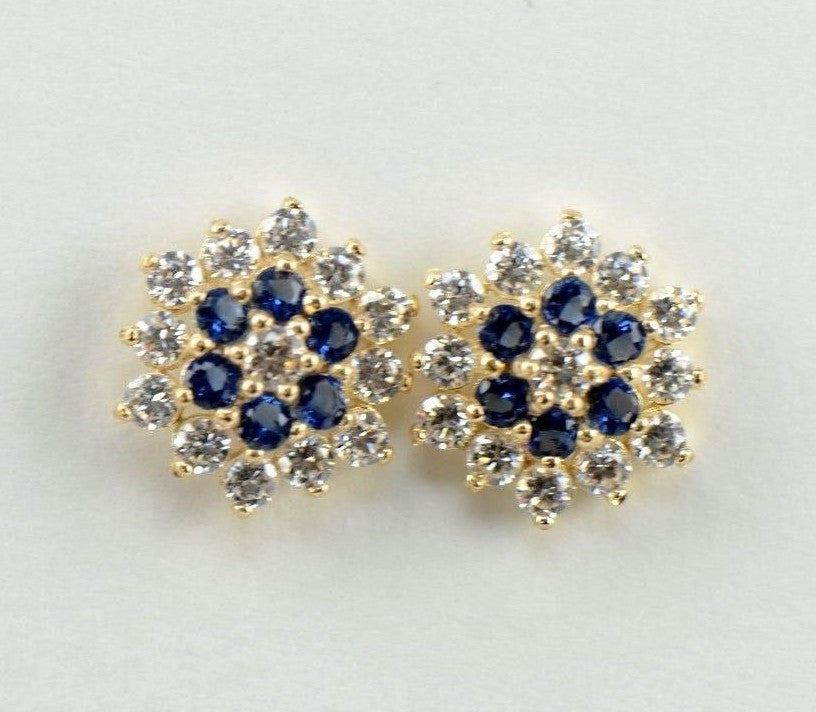 14k Yellow Gold Flower Stud CZ Earrings with screw back