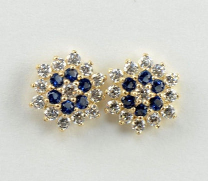 14k Yellow Gold Flower Stud CZ Earrings with screw back