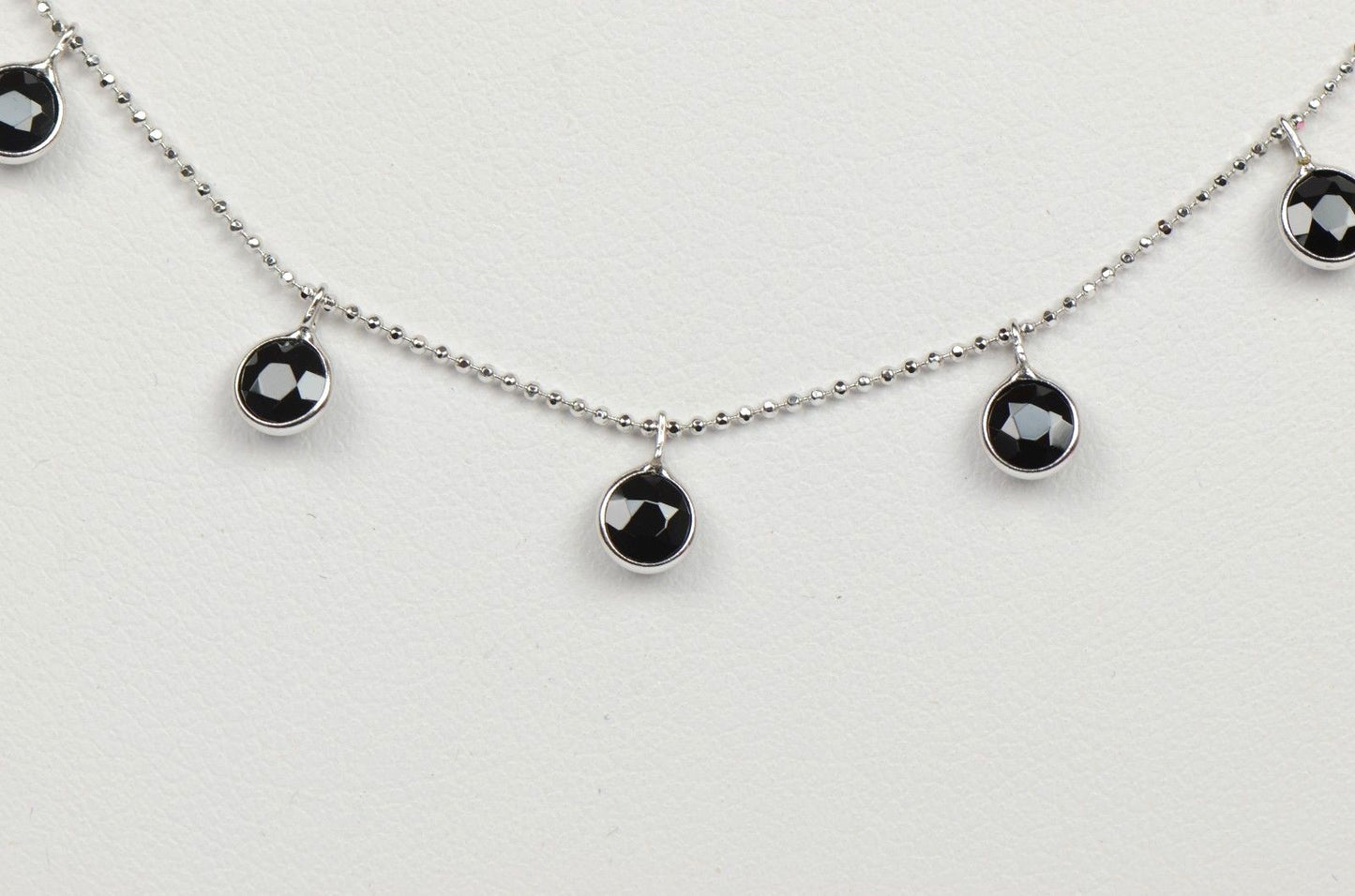 14K White Gold Necklace By The Yard With Round Shaped Black CZ 18" Cleopatra