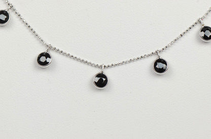 14K White Gold Necklace By The Yard With Round Shaped Black CZ 18" Cleopatra