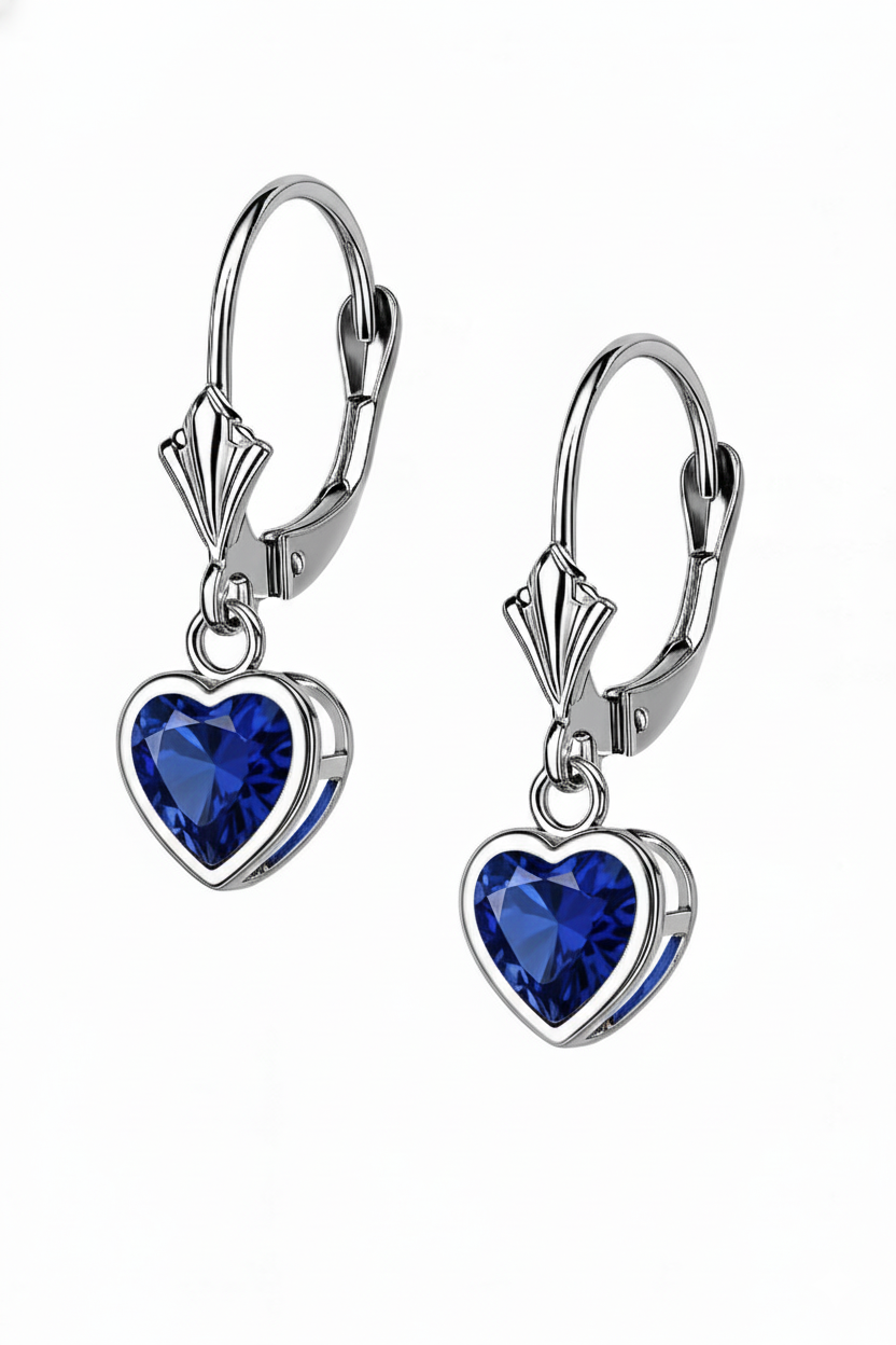 14k White Gold Heart Bezel Birthstone Earrings 6x6 MM