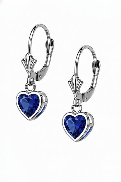 14k White Gold Heart Bezel Birthstone Earrings 6x6 MM