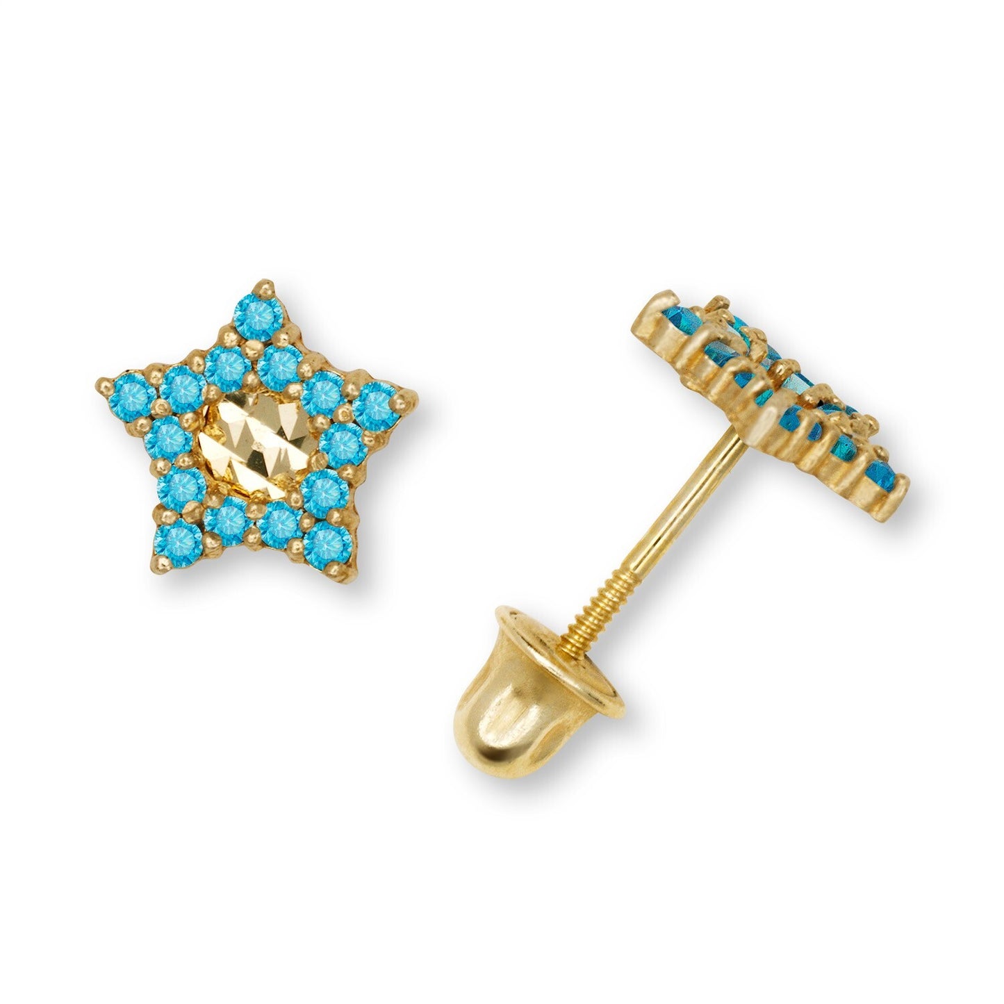 14K Yellow & White Gold Little Star CZ Earrings for Women