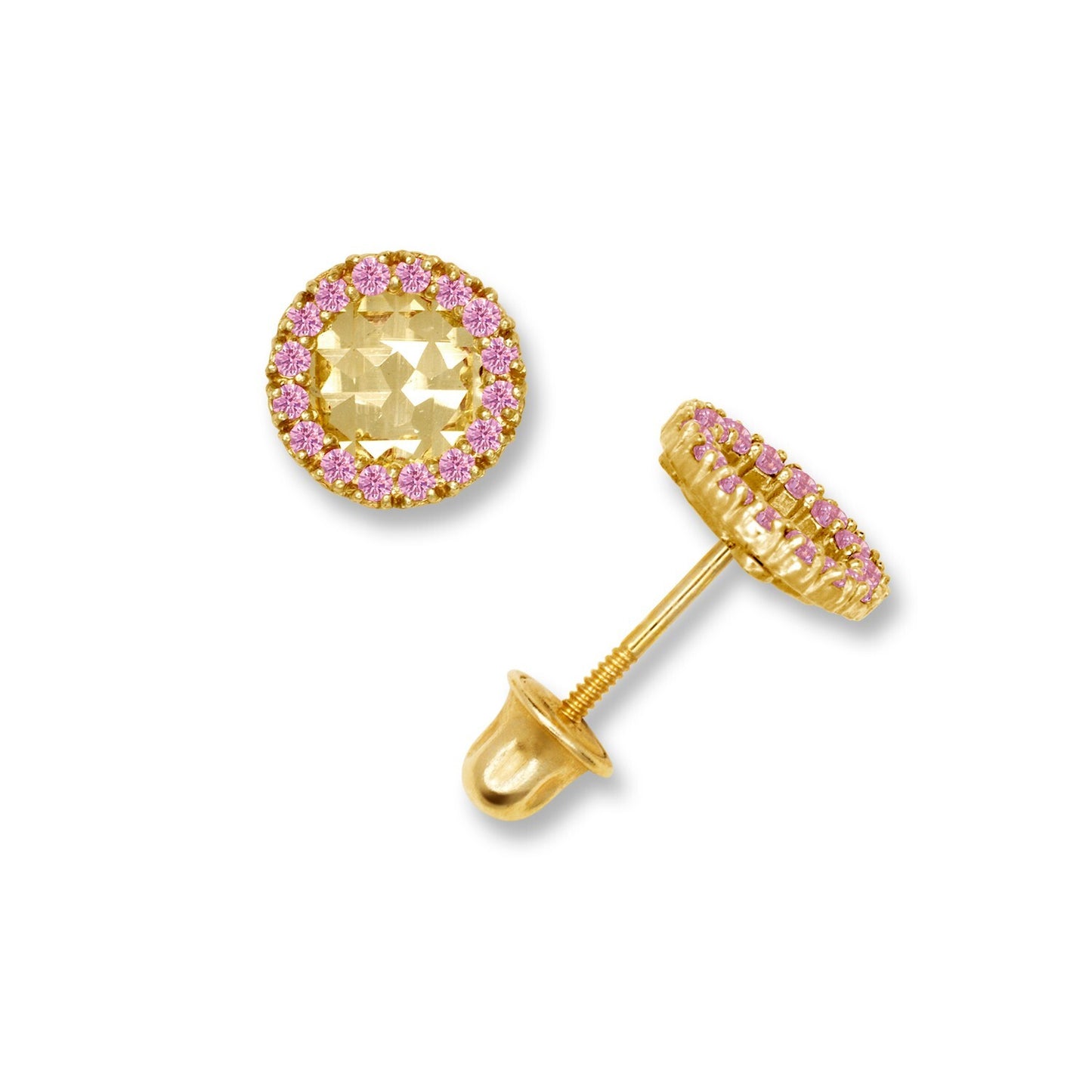14K Yellow & White Gold Small Round Shaped CZ Earrings for Women