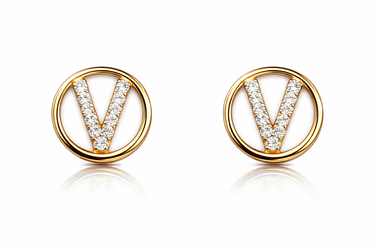 14k Yellow or White Gold Round Initial Letters CZ Stud Earrings