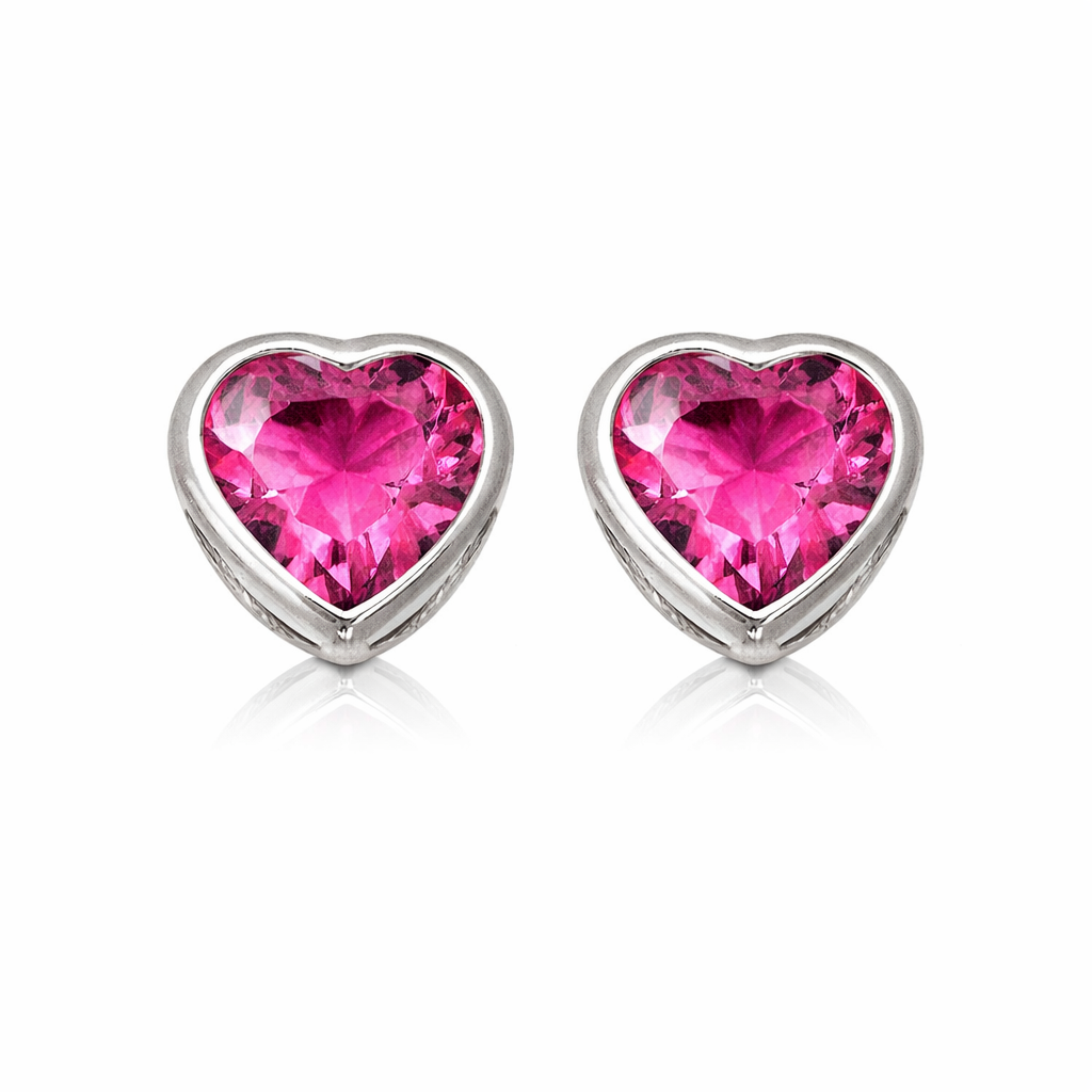14K Solid White Gold Heart Stud Earrings Birthstone 3MM X 3MM