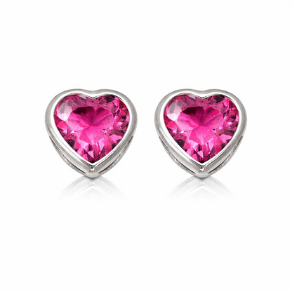 14K Solid White Gold Heart Stud Earrings Birthstone 3MM X 3MM