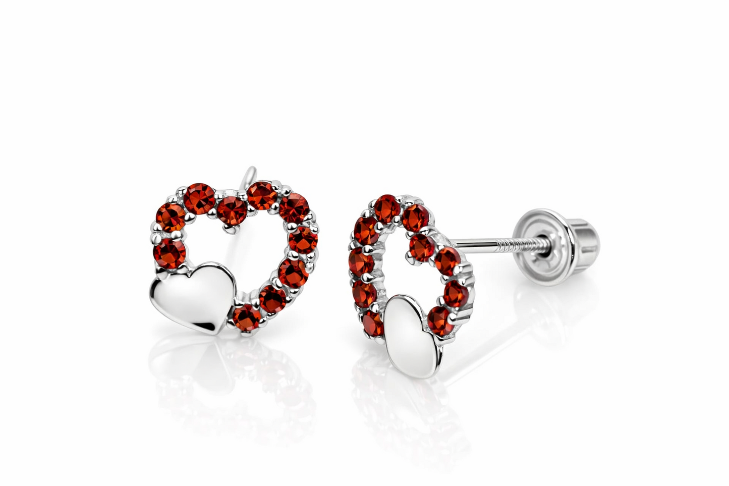 14K Yellow or White Gold Double Heart Stud Earrings with CZ  (Cubic Zirconia)