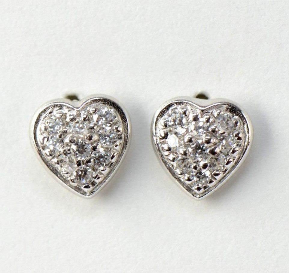 14K Yellow and White Gold Heart CZ Stud Earrings