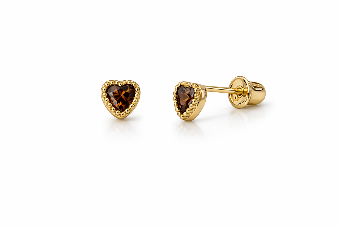 14k Yellow Gold Heart CZ Birthstone Earrings