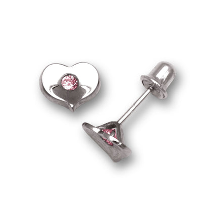 14K Yellow & White Gold CZ Heart Shaped Earrings for Girl & Women