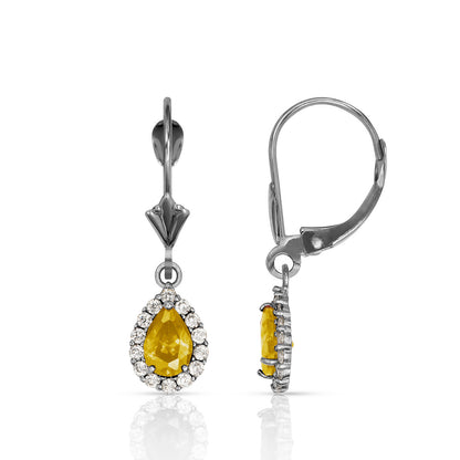 14k White Gold Halo CZ Tear Drop Dangle Leverback Earrings