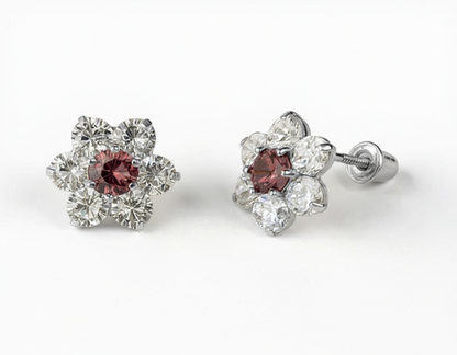 14k White Gold Beautiful Flower Shaped Stud Screw Back Earrings for Women