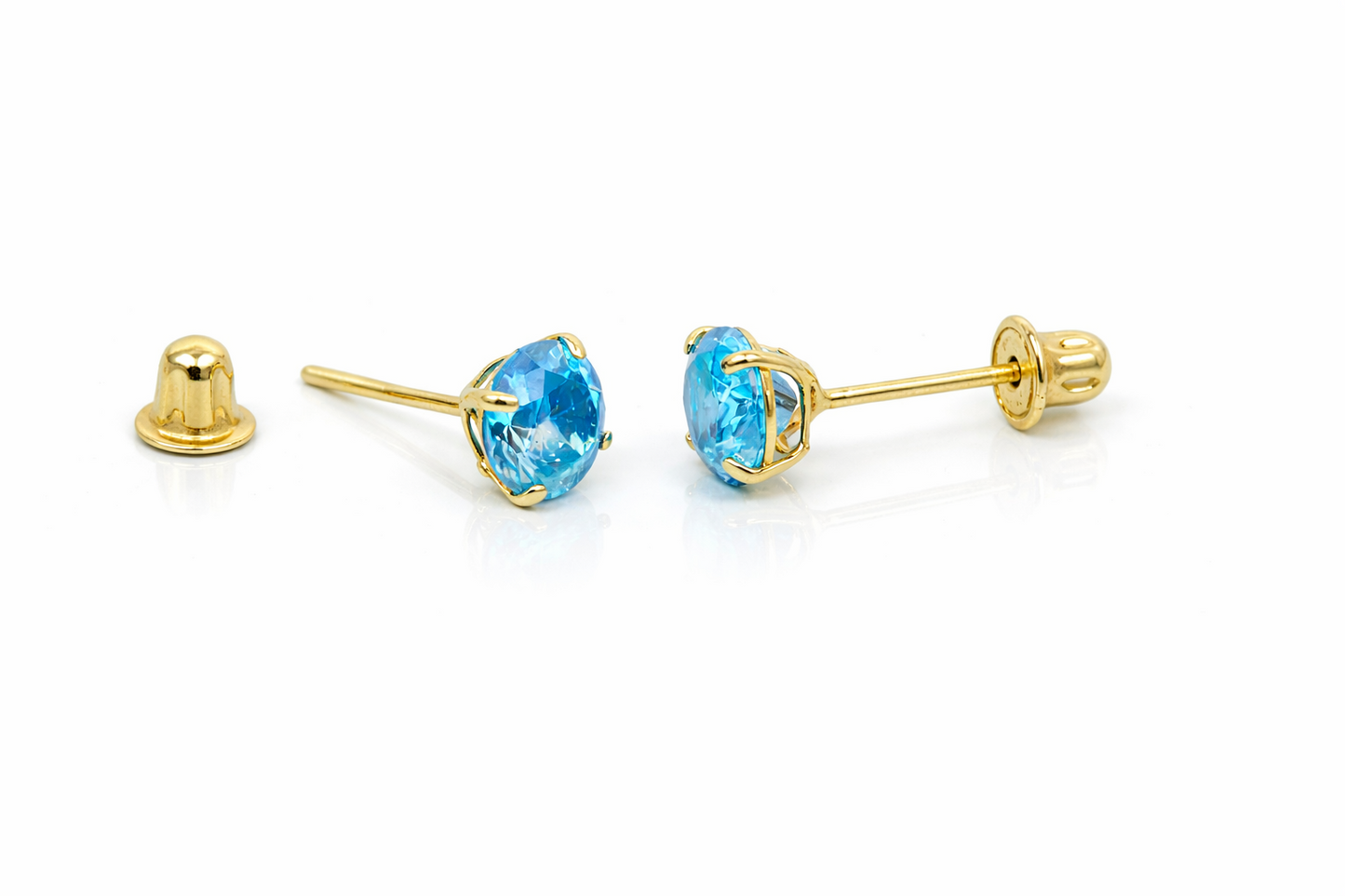 14K Solid Yellow Gold 5mm Round Birthstone screw back Stud Earrings for Women