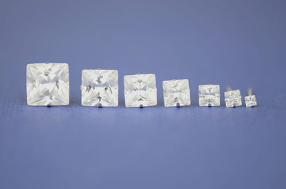 14K white Gold Square Prong Princess Cut CZ 2-8mm Stud Earrings for Women