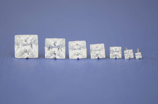 14K white Gold Square Prong Princess Cut CZ 2-8mm Stud Earrings for Women
