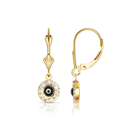 Round Evil Eye 14K Yellow/white Gold Dangle Earrings