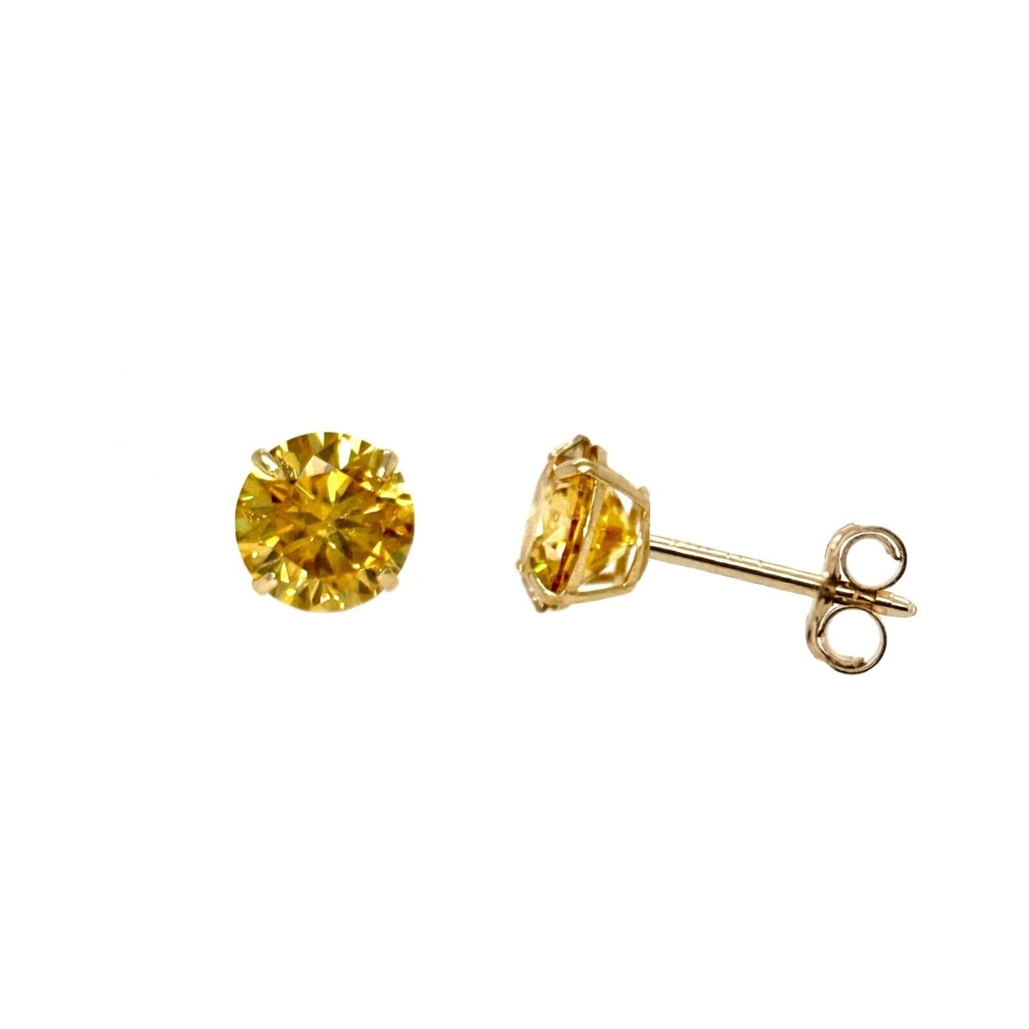 14K Gold GRA Certified D-VVS1 Round Yellow Moissanite Push Back Studs Earrings