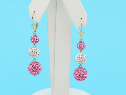 14K Yellow Gold Leverback Dangle Earrings with Genuine Czech Crystals