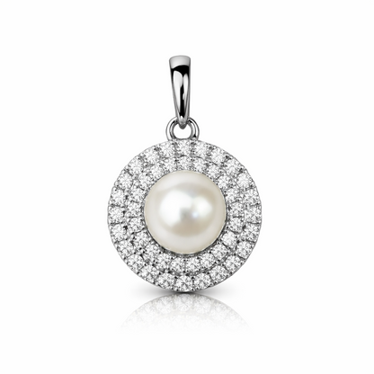 14K Yellow or White Gold Round Genuine Pearl CZ Pendant