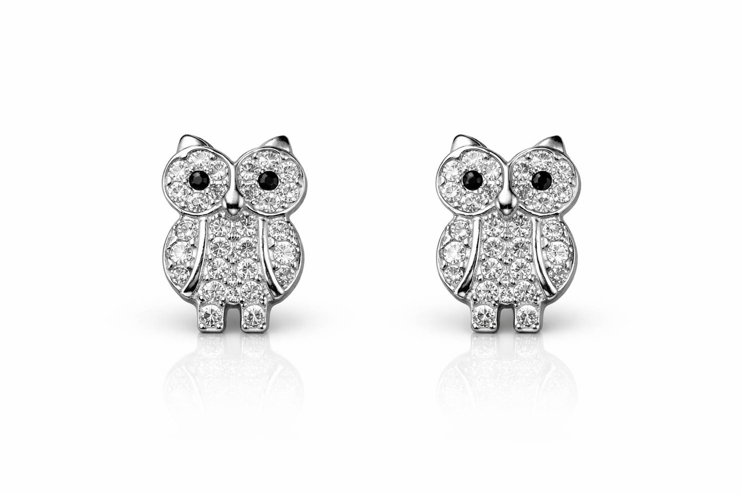 14k Solid Yellow or White Gold Owl Screw Back Stud Earrings with CZ