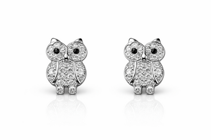 14k Solid Yellow or White Gold Owl Screw Back Stud Earrings with CZ