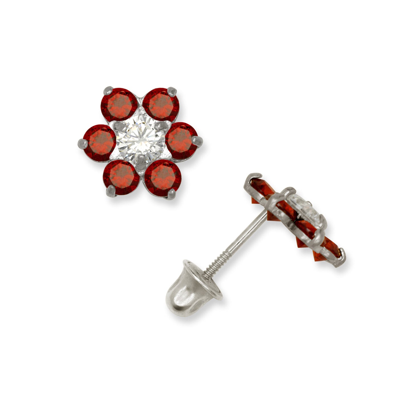 14k White Gold CZ Flower Birthstone Stud Screw Back Earrings