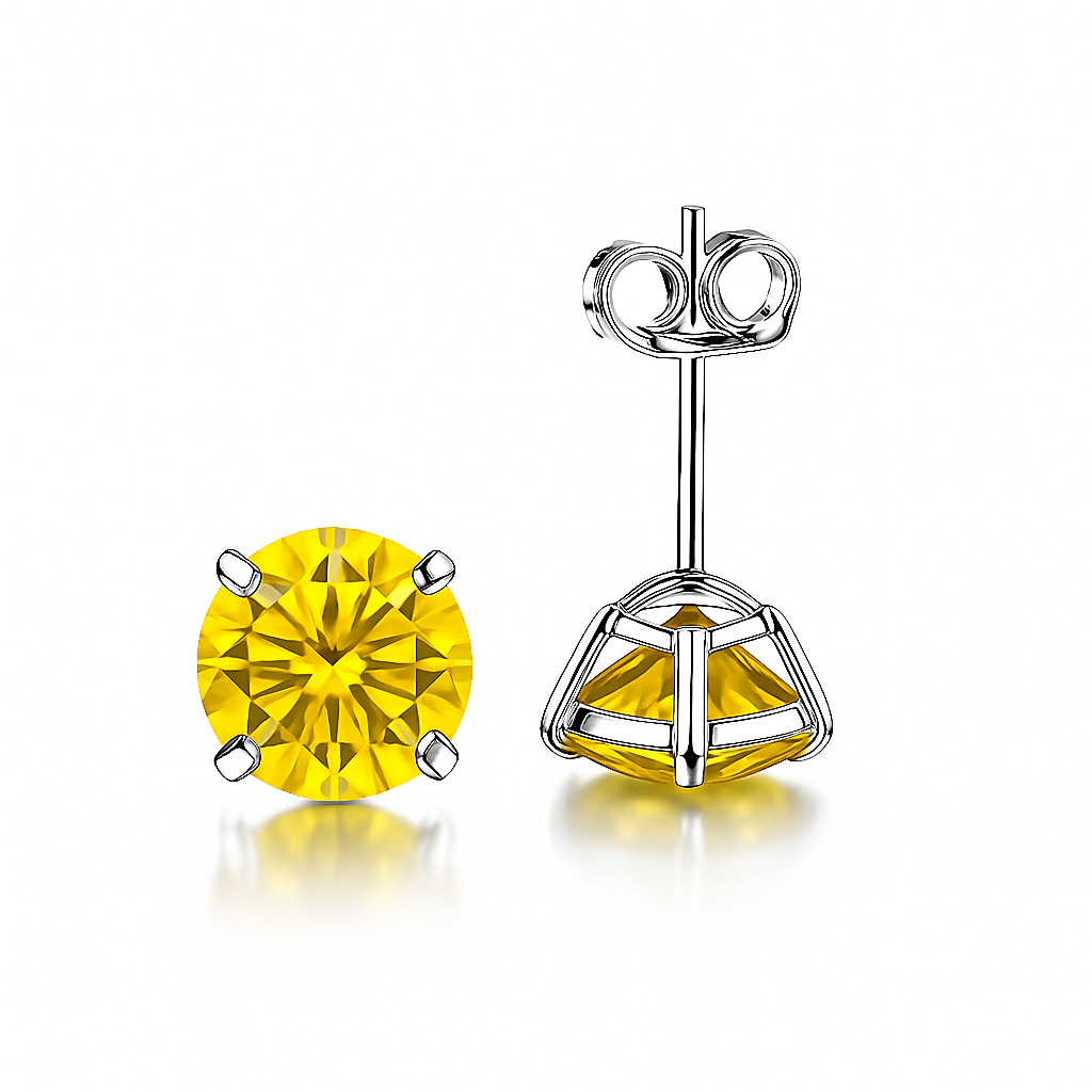 14K Solid White Gold 6mm Round Birthstone Stud Earrings with Push Back