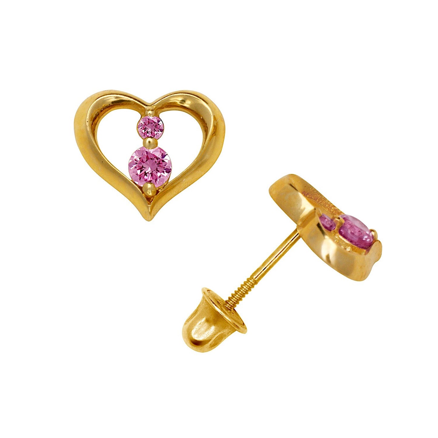 14K Yellow & White Gold Beutiful CZ Heart Shaped Stud Earrings for Women